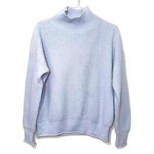 White + Warren Cashmere Blend Waffle Mock Neck Sweater - Powder Blue S